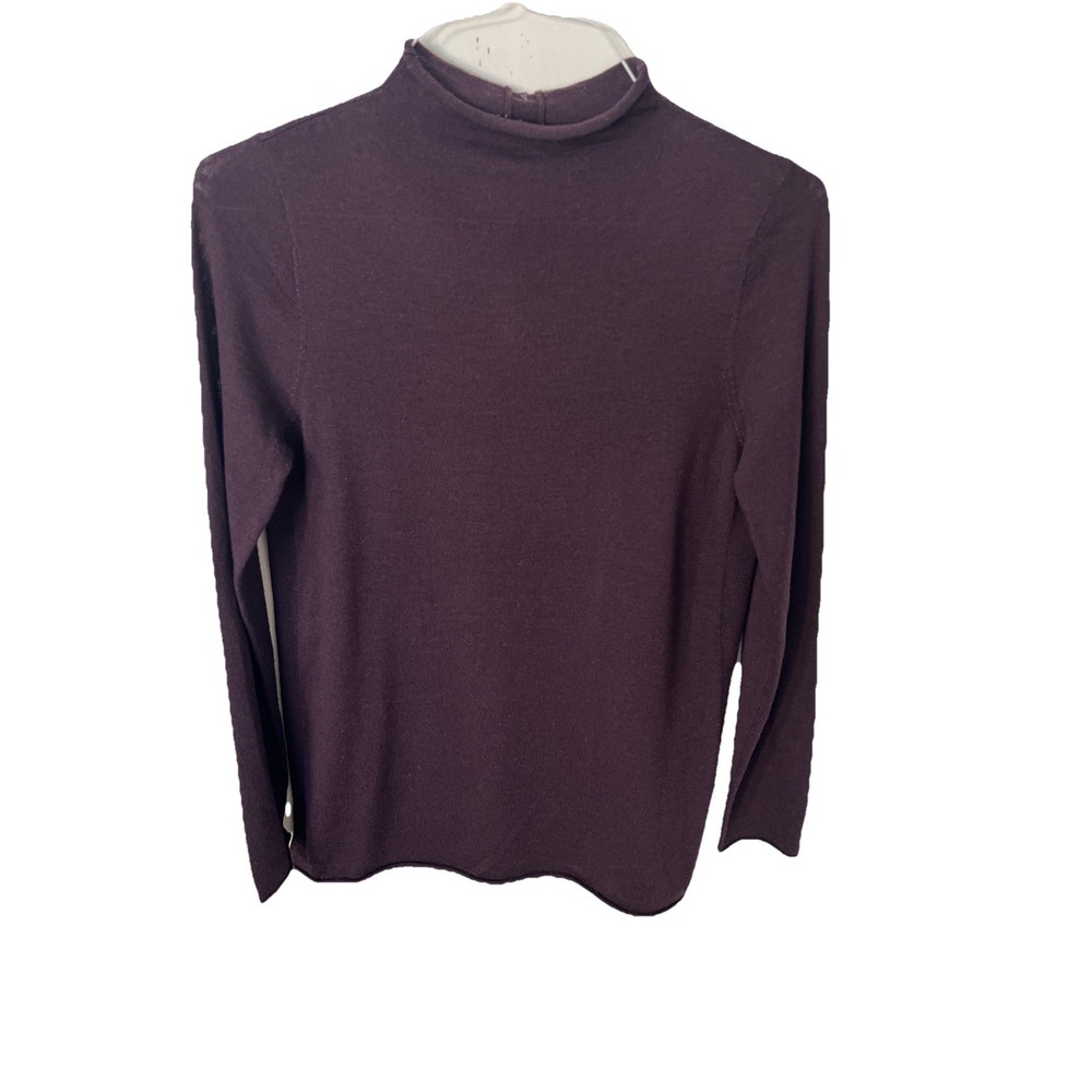 Tahari Women's Extra Fine Merino Wool Plum Purple Pullover Sweater SZ L
